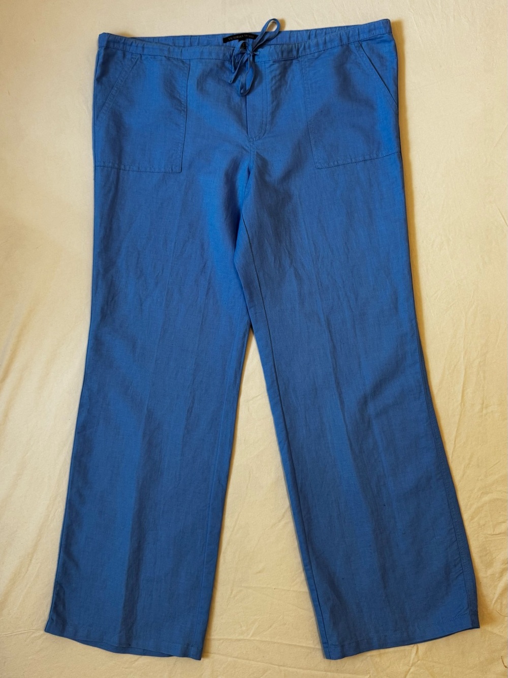 Victoria’s Secret Blue Drawstring Wide-Leg Pants Linen Blend Drawstring Size 14